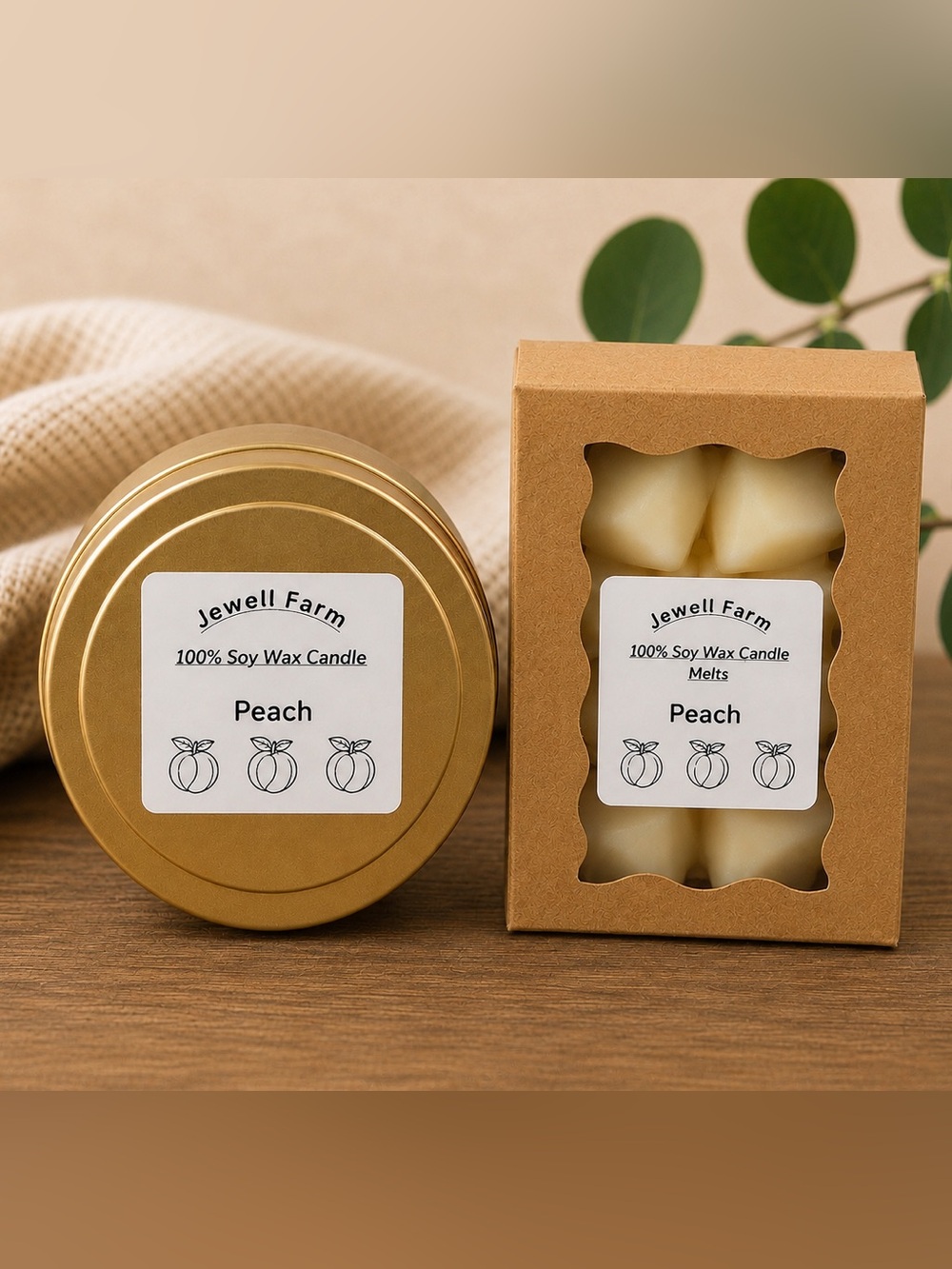 Peach 100% Soy Wax Candle & Melts - Gold Tin